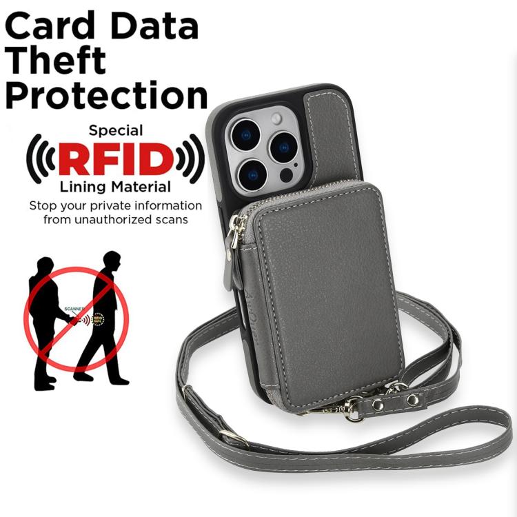 For iPhone 16 AwQuer 2 in 1 Crossbody Wallet Leather Back Phone Case(Grey) - iPhone 16 Cases by Awquer | Online Shopping UK | buy2fix