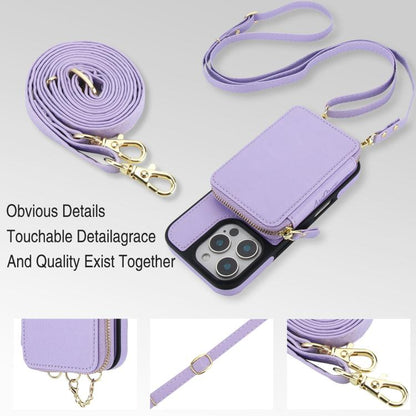 For iPhone 16 AwQuer 2 in 1 Crossbody Wallet Leather Back Phone Case(Light Purple) - iPhone 16 Cases by Awquer | Online Shopping UK | buy2fix