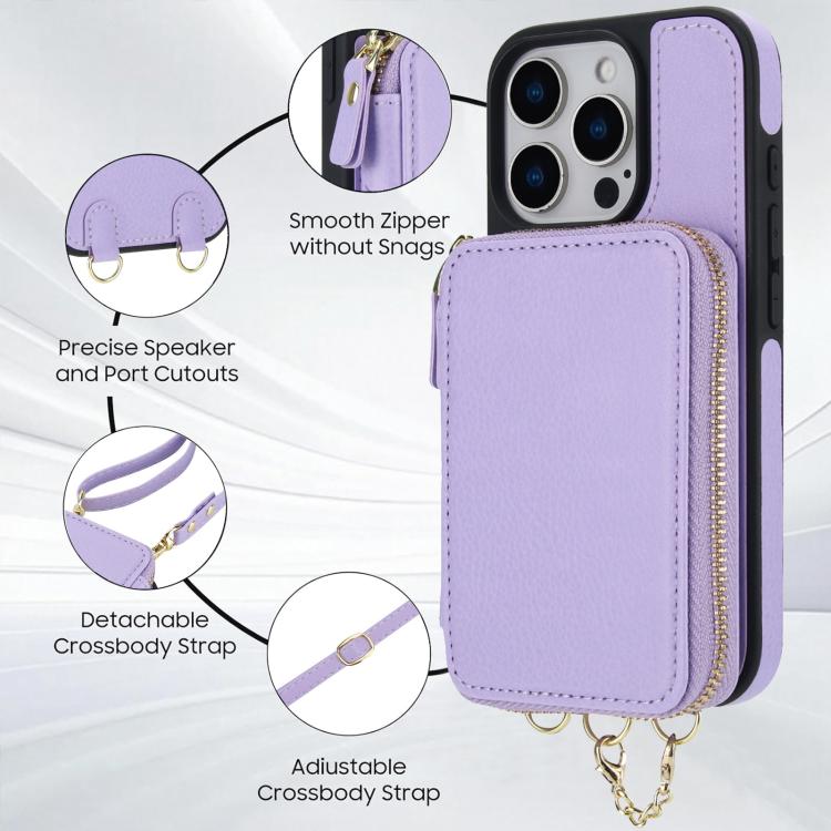 For iPhone 16 AwQuer 2 in 1 Crossbody Wallet Leather Back Phone Case(Light Purple) - iPhone 16 Cases by Awquer | Online Shopping UK | buy2fix