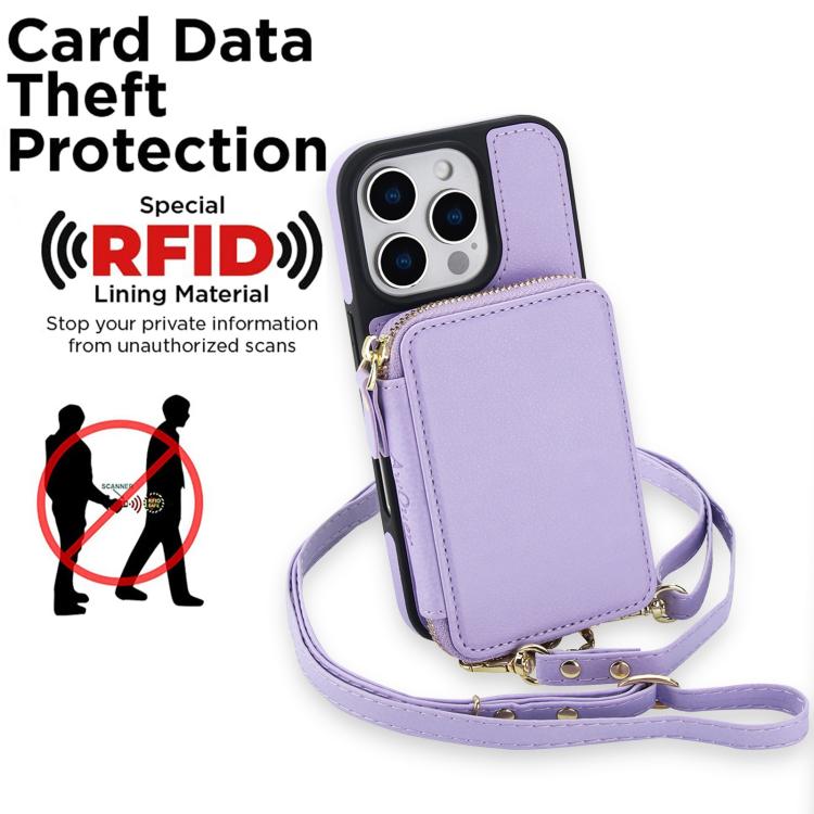 For iPhone 16 AwQuer 2 in 1 Crossbody Wallet Leather Back Phone Case(Light Purple) - iPhone 16 Cases by Awquer | Online Shopping UK | buy2fix