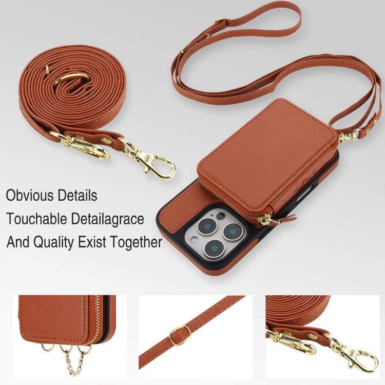 For iPhone 16 AwQuer 2 in 1 Crossbody Wallet Leather Back Phone Case(Brown) - iPhone 16 Cases by Awquer | Online Shopping UK | buy2fix