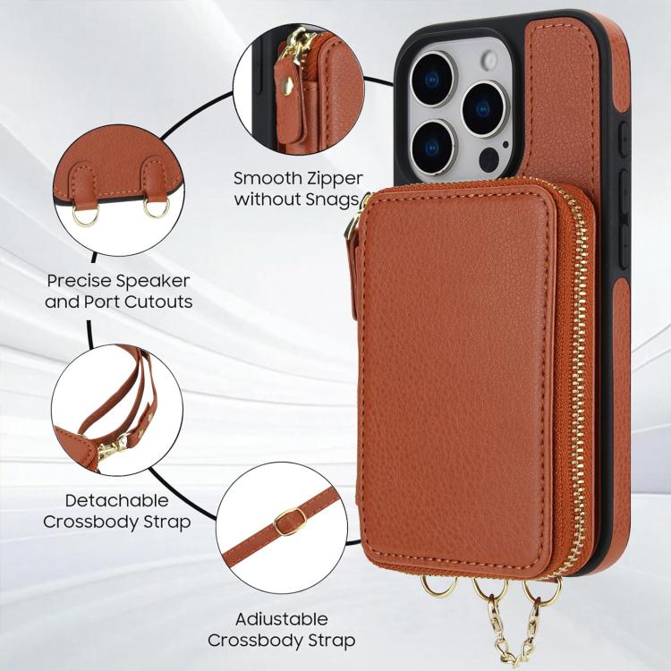 For iPhone 16 AwQuer 2 in 1 Crossbody Wallet Leather Back Phone Case(Brown) - iPhone 16 Cases by Awquer | Online Shopping UK | buy2fix
