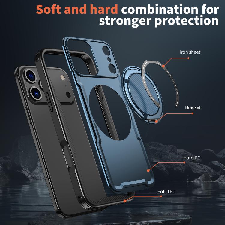 For iPhone 17 Pro kalebol Metal 360 Degree Rotation Holder MagSafe Phone Case(Navy Blue) - iPhone 17 Pro Cases by Kalebol | Online Shopping UK | buy2fix