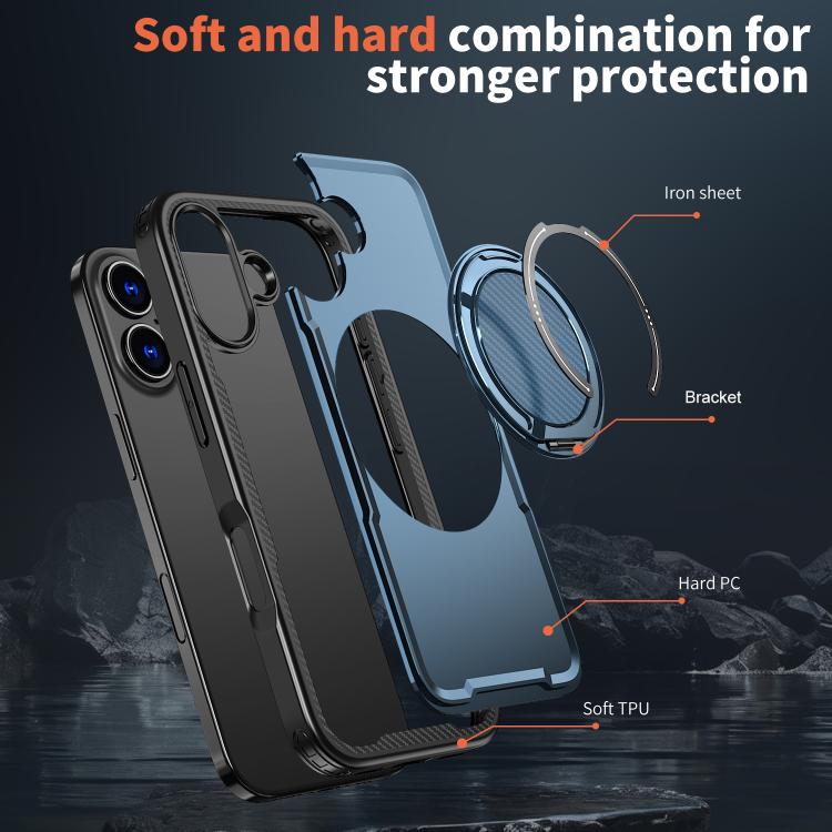 For iPhone 17 kalebol Metal 360 Degree Rotation Holder MagSafe Phone Case(Navy Blue) - iPhone 17 Cases by Kalebol | Online Shopping UK | buy2fix