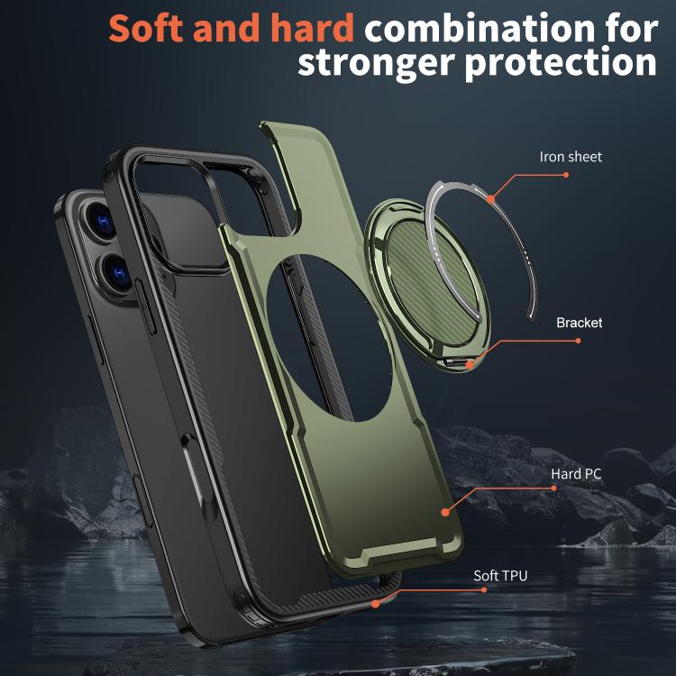 For iPhone 16 Pro Max kalebol Metal 360 Degree Rotation Holder MagSafe Phone Case(Green) - iPhone 16 Pro Max Cases by Kalebol | Online Shopping UK | buy2fix