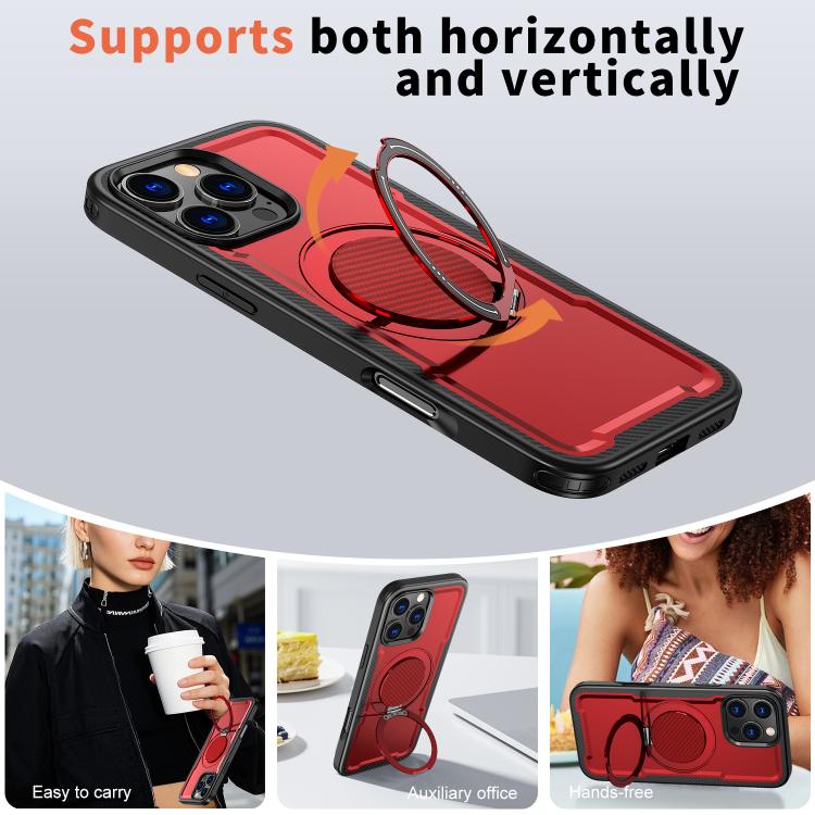 For iPhone 16 Pro kalebol Metal 360 Degree Rotation Holder MagSafe Phone Case(Red) - iPhone 16 Pro Cases by Kalebol | Online Shopping UK | buy2fix