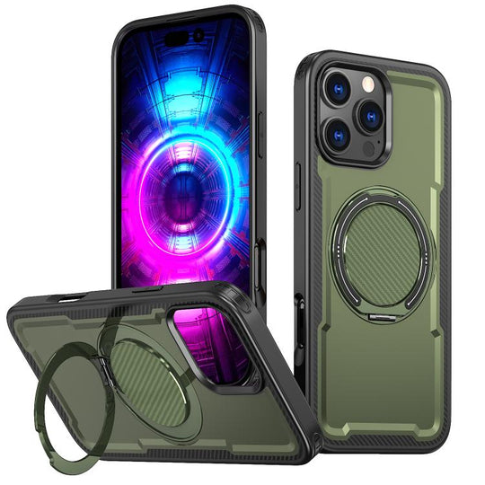 For iPhone 16 Pro kalebol Metal 360 Degree Rotation Holder MagSafe Phone Case(Green)