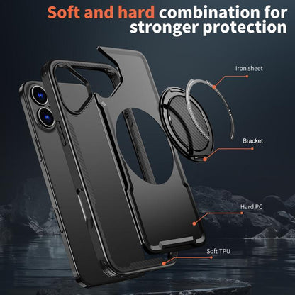 For iPhone 16 Plus kalebol Metal 360 Degree Rotation Holder MagSafe Phone Case(Black) - iPhone 16 Plus Cases by Kalebol | Online Shopping UK | buy2fix