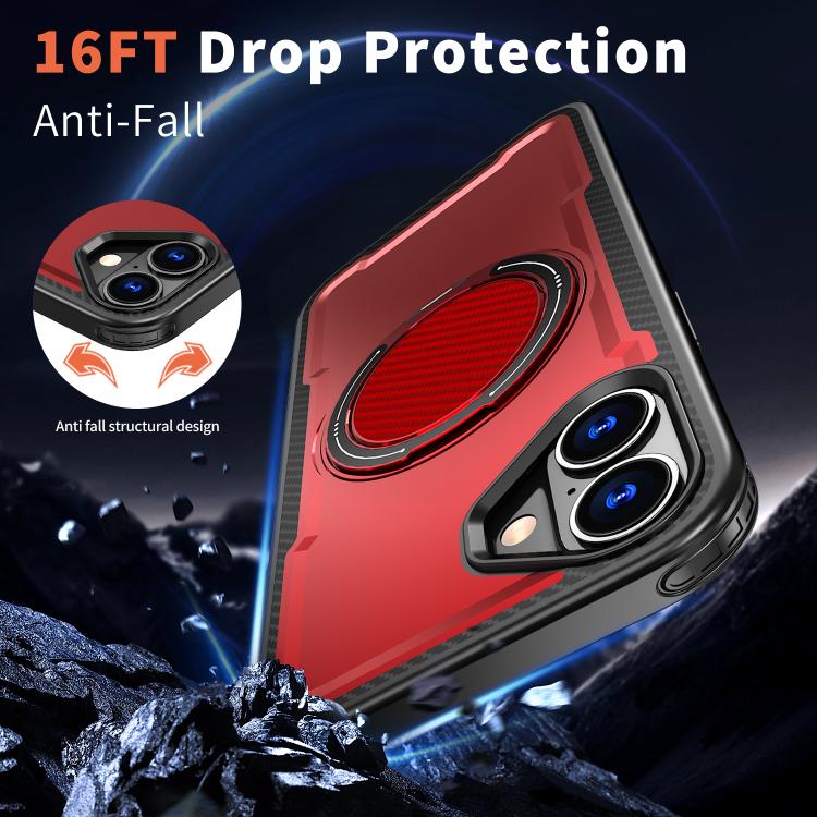 For iPhone 16 Plus kalebol Metal 360 Degree Rotation Holder MagSafe Phone Case(Red) - iPhone 16 Plus Cases by Kalebol | Online Shopping UK | buy2fix