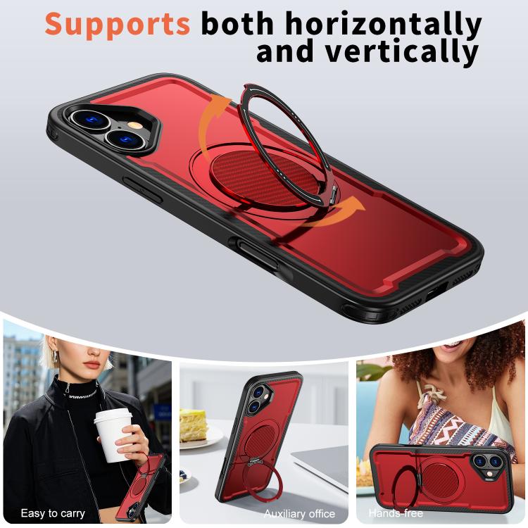 For iPhone 16 Plus kalebol Metal 360 Degree Rotation Holder MagSafe Phone Case(Red) - iPhone 16 Plus Cases by Kalebol | Online Shopping UK | buy2fix