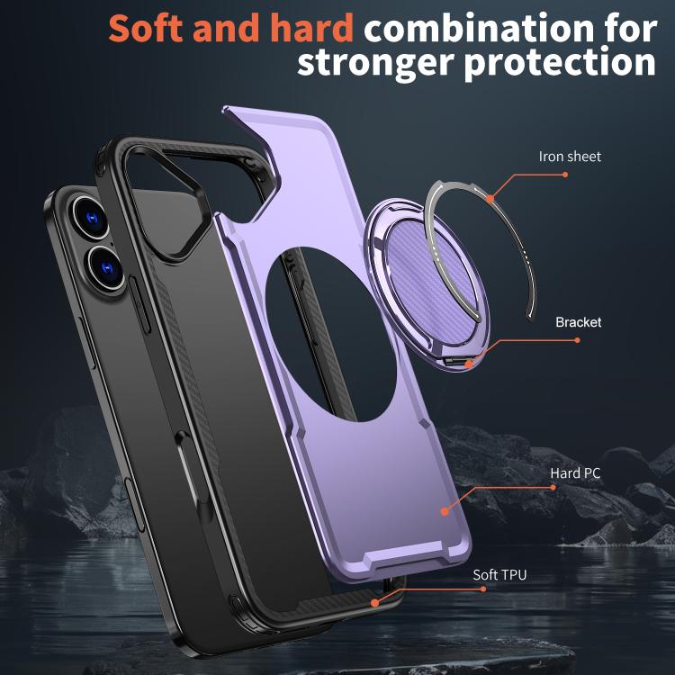 For iPhone 16 Plus kalebol Metal 360 Degree Rotation Holder MagSafe Phone Case(Purple) - iPhone 16 Plus Cases by Kalebol | Online Shopping UK | buy2fix