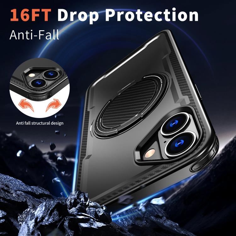 For iPhone 16 kalebol Metal 360 Degree Rotation Holder MagSafe Phone Case(Black) - iPhone 16 Cases by Kalebol | Online Shopping UK | buy2fix