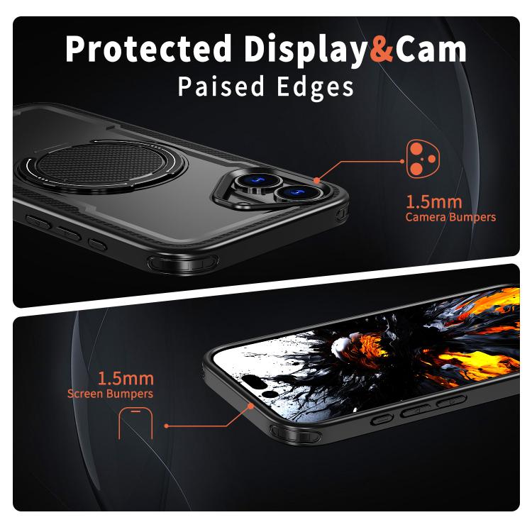 For iPhone 16 kalebol Metal 360 Degree Rotation Holder MagSafe Phone Case(Black) - iPhone 16 Cases by Kalebol | Online Shopping UK | buy2fix