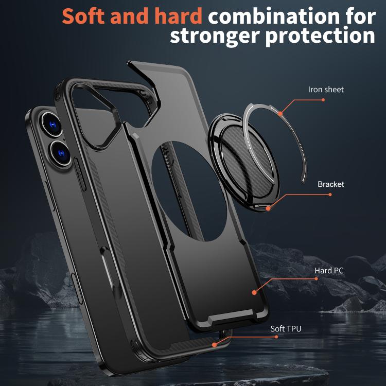 For iPhone 16 kalebol Metal 360 Degree Rotation Holder MagSafe Phone Case(Black) - iPhone 16 Cases by Kalebol | Online Shopping UK | buy2fix