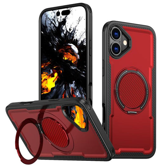 For iPhone 16 kalebol Metal 360 Degree Rotation Holder MagSafe Phone Case(Red)