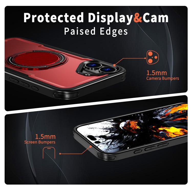 For iPhone 16 kalebol Metal 360 Degree Rotation Holder MagSafe Phone Case(Red) - iPhone 16 Cases by Kalebol | Online Shopping UK | buy2fix