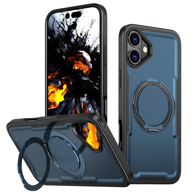 For iPhone 16 kalebol Metal 360 Degree Rotation Holder MagSafe Phone Case(Navy Blue) - iPhone 16 Cases by Kalebol | Online Shopping UK | buy2fix