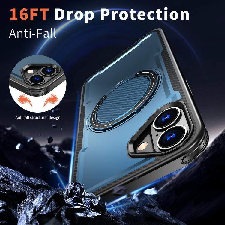 For iPhone 16 kalebol Metal 360 Degree Rotation Holder MagSafe Phone Case(Navy Blue) - iPhone 16 Cases by Kalebol | Online Shopping UK | buy2fix