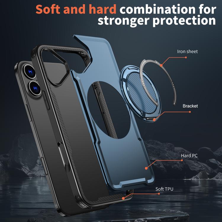 For iPhone 16 kalebol Metal 360 Degree Rotation Holder MagSafe Phone Case(Navy Blue) - iPhone 16 Cases by Kalebol | Online Shopping UK | buy2fix