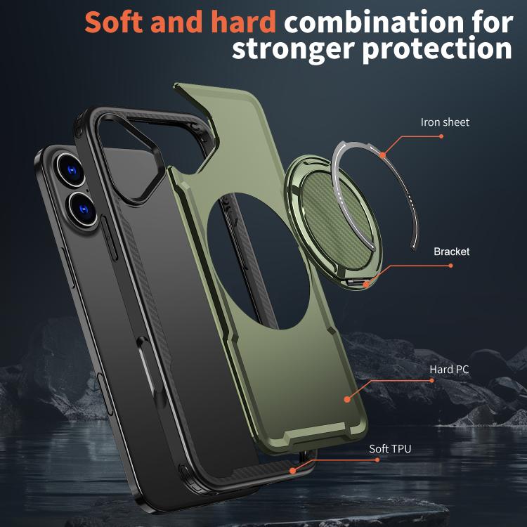 For iPhone 16 kalebol Metal 360 Degree Rotation Holder MagSafe Phone Case(Green) - iPhone 16 Cases by Kalebol | Online Shopping UK | buy2fix