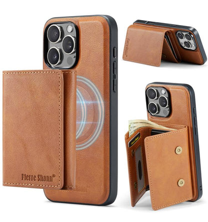 For iPhone 16 Pro Max Fierre Shann 2 in 1 Holder RFID Card Slot Wallet MagSafe Phone Case(Dark Brown) - iPhone 16 Pro Max Cases by FIERRE SHANN | Online Shopping UK | buy2fix