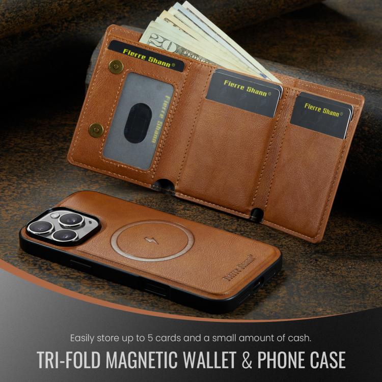For iPhone 16 Pro Max Fierre Shann 2 in 1 Holder RFID Card Slot Wallet MagSafe Phone Case(Dark Brown) - iPhone 16 Pro Max Cases by FIERRE SHANN | Online Shopping UK | buy2fix