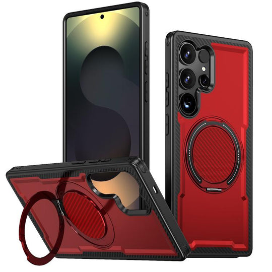For Galaxy S25 Ultra 5G Kalebol Metal 360 Degree Rotation Holder MagSafe Phone Case(Red)
