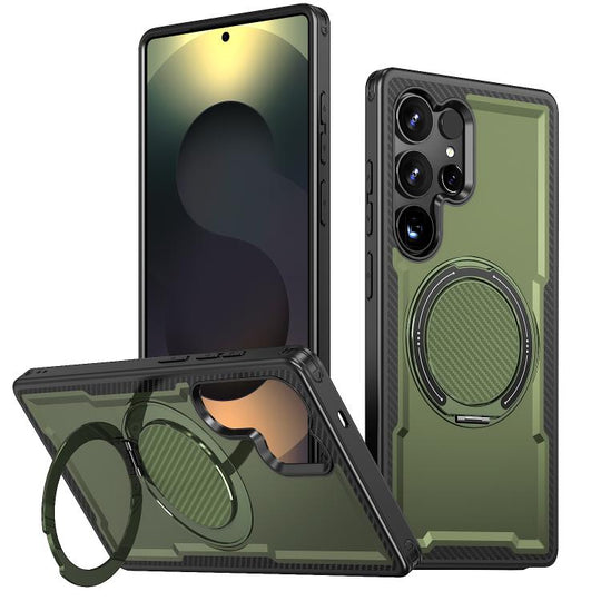 For Galaxy S25 Ultra 5G Kalebol Metal 360 Degree Rotation Holder MagSafe Phone Case(Green)