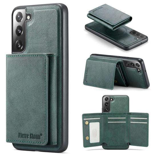 For Galaxy S22+ 5G Fierre Shann 2 in 1 Holder RFID Card Slot Wallet MagSafe Phone Case(Green)