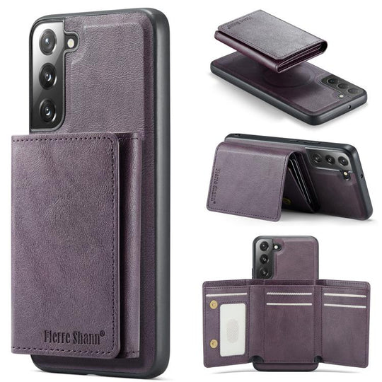 For Galaxy S22+ 5G Fierre Shann 2 in 1 Holder RFID Card Slot Wallet MagSafe Phone Case(Purple)