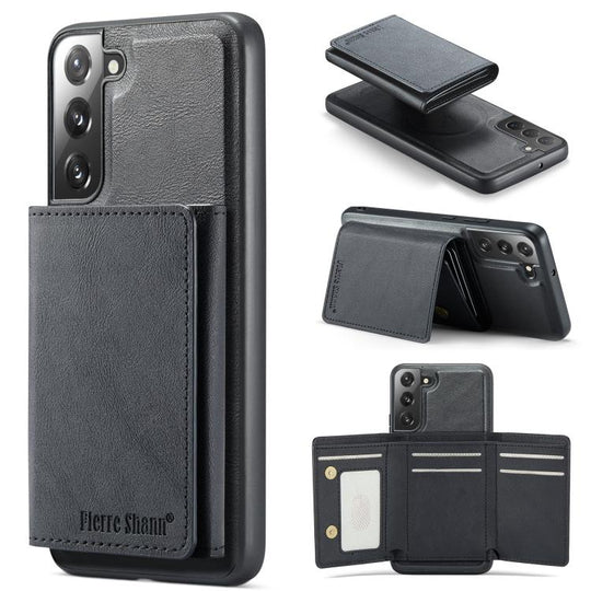 For Galaxy S22+ 5G Fierre Shann 2 in 1 Holder RFID Card Slot Wallet MagSafe Phone Case(Black)