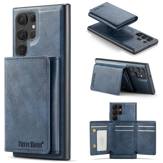 For Samsung Galaxy S24 Ultra 5G Fierre Shann 2 in 1 Holder RFID Card Slot Wallet MagSafe Phone Case(Blue)