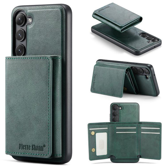 For Samsung Galaxy S23 5G Fierre Shann 2 in 1 Holder RFID Card Slot Wallet MagSafe Phone Case(Green)
