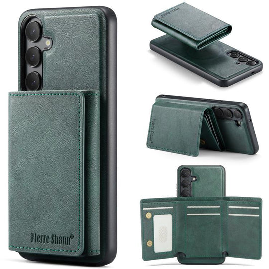 For Samsung Galaxy S24 5G Fierre Shann 2 in 1 Holder RFID Card Slot Wallet MagSafe Phone Case(Green)