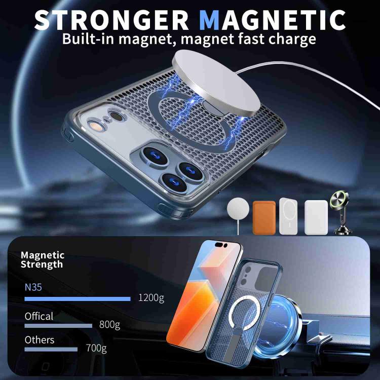 For iPhone 17 Pro Max kalebol Honeycomb Cooling MagSafe Holder Phone Case(Blue) - iPhone 17 Pro Max Cases by Kalebol | Online Shopping UK | buy2fix