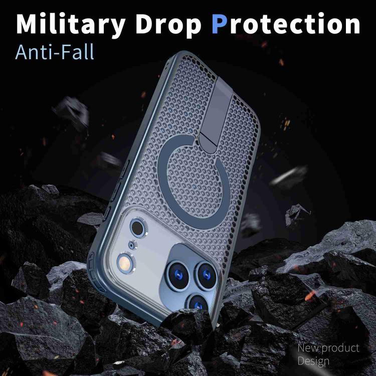 For iPhone 17 Pro Max kalebol Honeycomb Cooling MagSafe Holder Phone Case(Blue) - iPhone 17 Pro Max Cases by Kalebol | Online Shopping UK | buy2fix