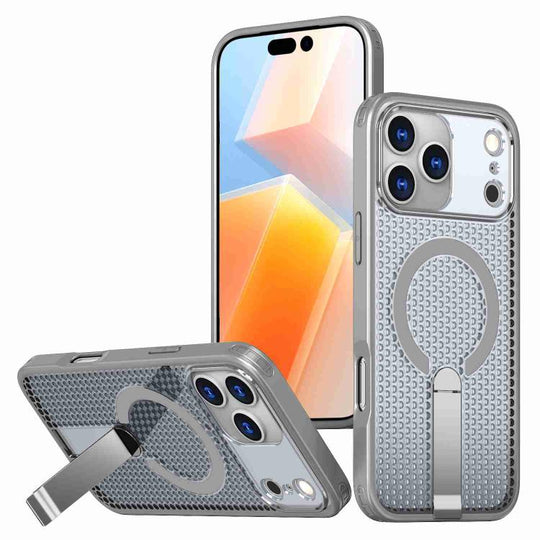 For iPhone 17 Pro Max kalebol Honeycomb Cooling MagSafe Holder Phone Case(Titanium Grey)