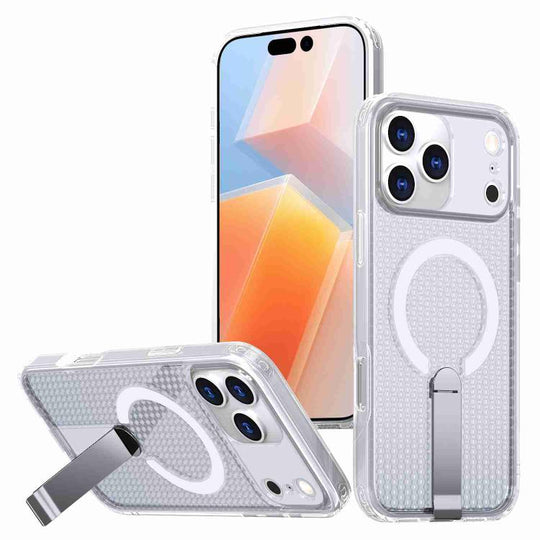 For iPhone 17 Pro Max kalebol Honeycomb Cooling MagSafe Holder Phone Case(Frosted Transparent)