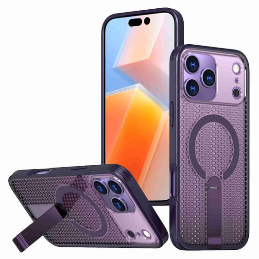 For iPhone 17 Pro kalebol Honeycomb Cooling MagSafe Holder Phone Case(Purple) - iPhone 17 Pro Cases by Kalebol | Online Shopping UK | buy2fix
