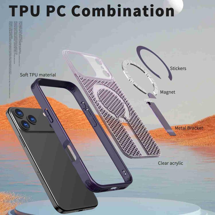 For iPhone 17 Pro kalebol Honeycomb Cooling MagSafe Holder Phone Case(Purple) - iPhone 17 Pro Cases by Kalebol | Online Shopping UK | buy2fix