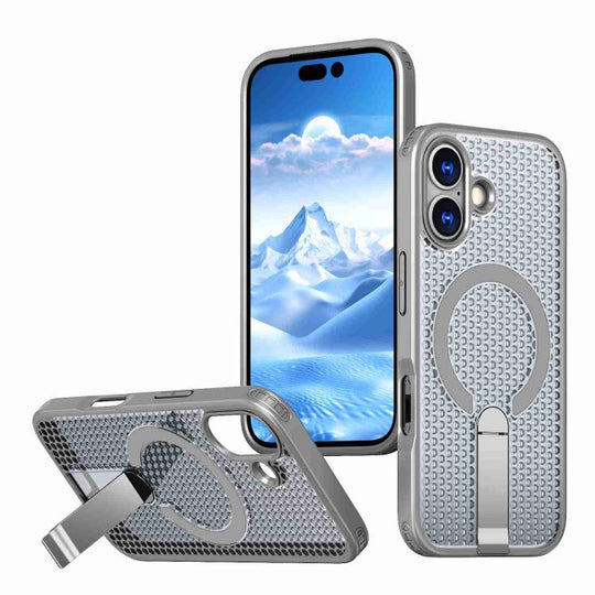 For iPhone 17 kalebol Honeycomb Cooling MagSafe Holder Phone Case(Titanium Grey)