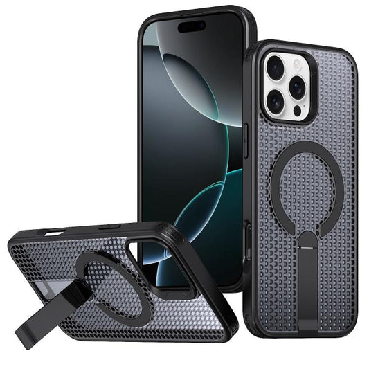 For iPhone 16 Pro Max kalebol Honeycomb Cooling MagSafe Holder Phone Case(Black) - iPhone 16 Pro Max Cases by Kalebol | Online Shopping UK | buy2fix