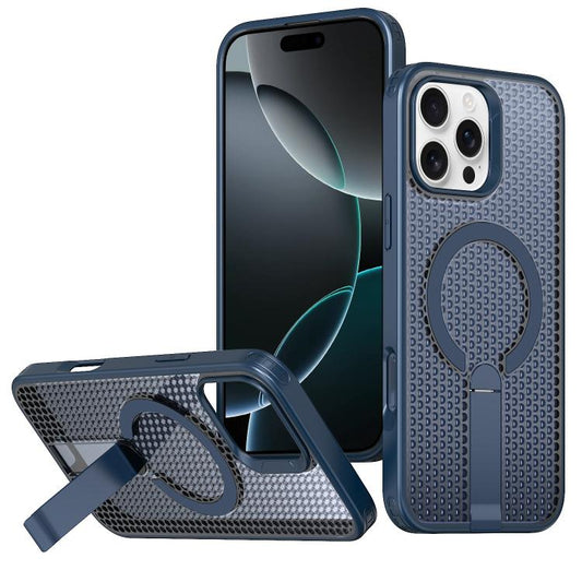For iPhone 16 Pro Max kalebol Honeycomb Cooling MagSafe Holder Phone Case(Blue) - iPhone 16 Pro Max Cases by Kalebol | Online Shopping UK | buy2fix