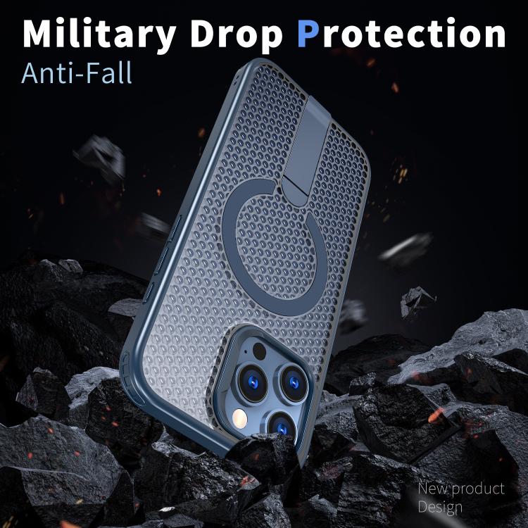 For iPhone 16 Pro Max kalebol Honeycomb Cooling MagSafe Holder Phone Case(Blue) - iPhone 16 Pro Max Cases by Kalebol | Online Shopping UK | buy2fix