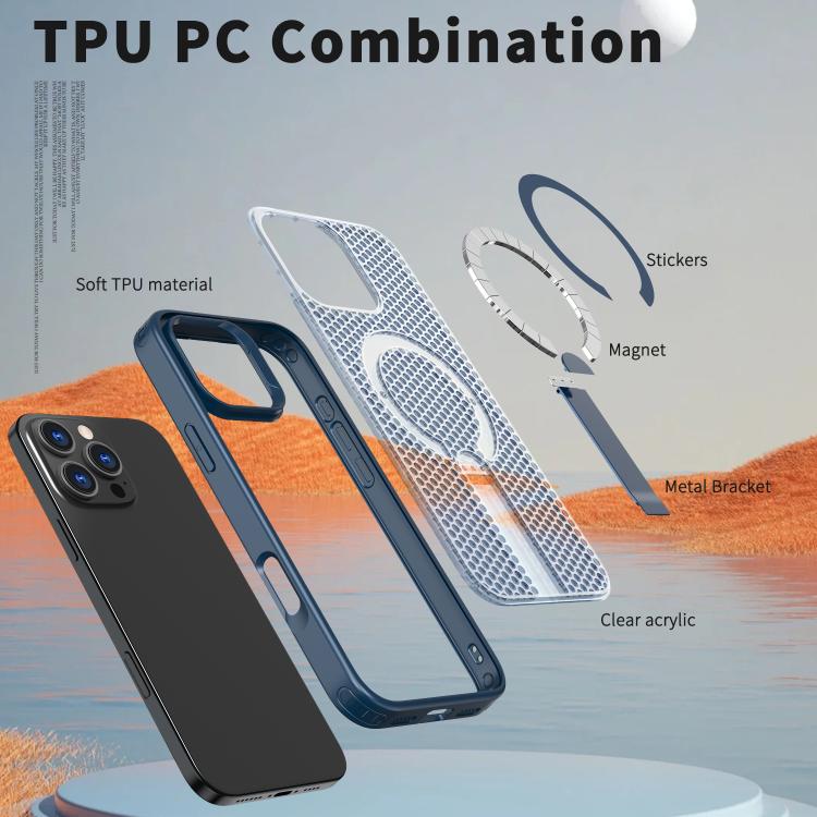 For iPhone 16 Pro Max kalebol Honeycomb Cooling MagSafe Holder Phone Case(Blue) - iPhone 16 Pro Max Cases by Kalebol | Online Shopping UK | buy2fix