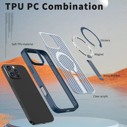 For iPhone 16 Pro Max kalebol Honeycomb Cooling MagSafe Holder Phone Case(Blue) - iPhone 16 Pro Max Cases by Kalebol | Online Shopping UK | buy2fix