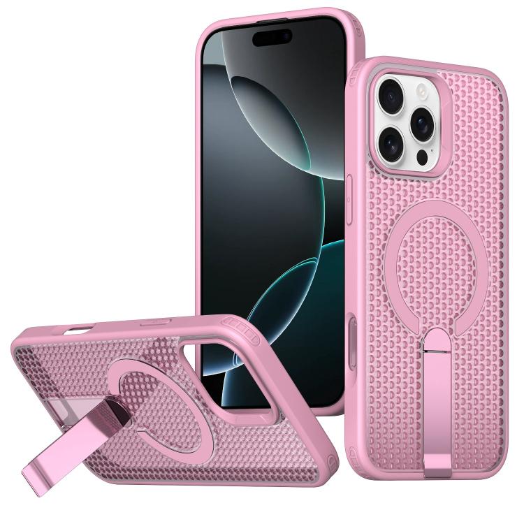 For iPhone 16 Pro Max kalebol Honeycomb Cooling MagSafe Holder Phone Case(Pink) - iPhone 16 Pro Max Cases by Kalebol | Online Shopping UK | buy2fix
