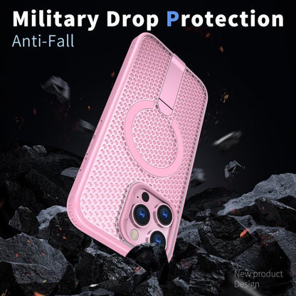 For iPhone 16 Pro Max kalebol Honeycomb Cooling MagSafe Holder Phone Case(Pink) - iPhone 16 Pro Max Cases by Kalebol | Online Shopping UK | buy2fix