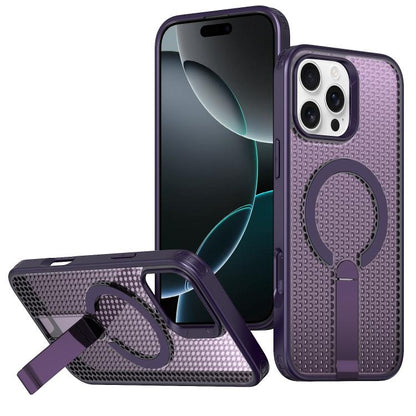For iPhone 16 Pro Max kalebol Honeycomb Cooling MagSafe Holder Phone Case(Purple) - iPhone 16 Pro Max Cases by Kalebol | Online Shopping UK | buy2fix
