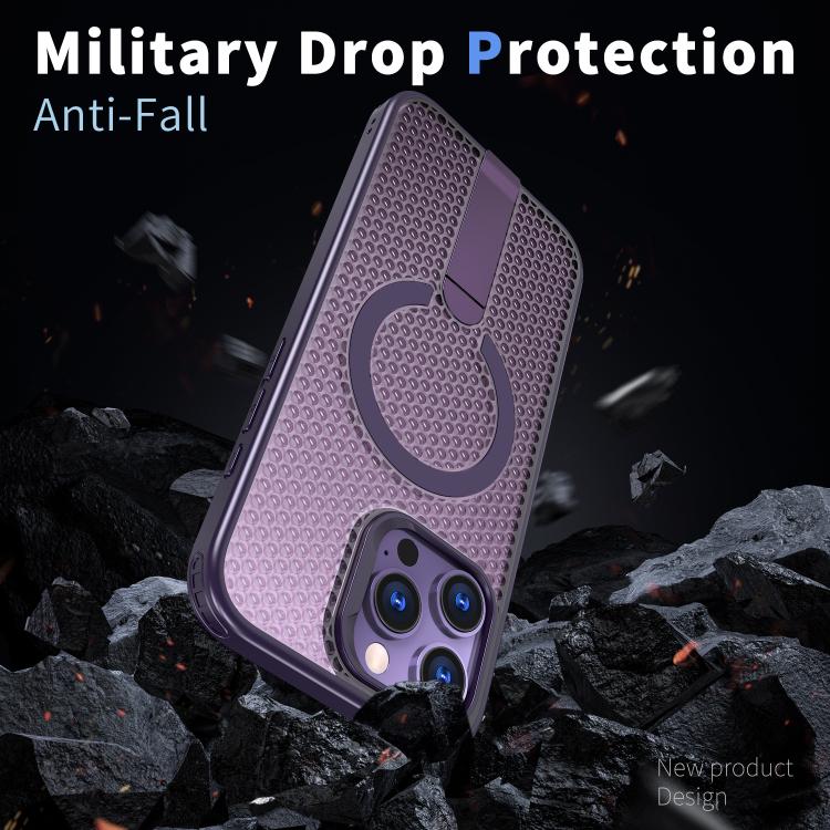 For iPhone 16 Pro Max kalebol Honeycomb Cooling MagSafe Holder Phone Case(Purple) - iPhone 16 Pro Max Cases by Kalebol | Online Shopping UK | buy2fix